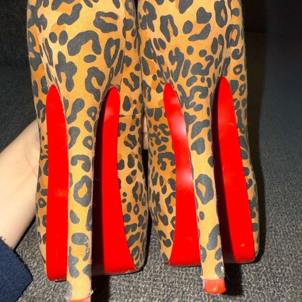 RED BOTTOMS Leopard animal Print Stiletto high Heels Red Soles 7.5 valentine - Picture 4 of 11